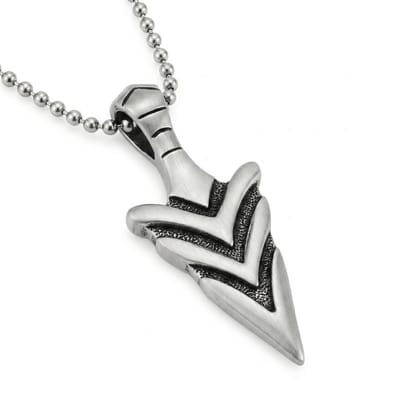 Zilverkleurige ketting met speerpunt hanger voor heren – gestileerd pijlontwerp – fantasy stijl – schakelketting