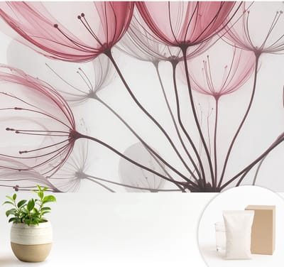 Wallfluent Behang - Bloemensilhouetten Muurbehang - 104x70 cm - Roze Behang - Voor liefhebbers van rust en natuur - Behang Voor de slaapkamer, woonkamer en kantoor - Wandbekleding Bloemen en planten