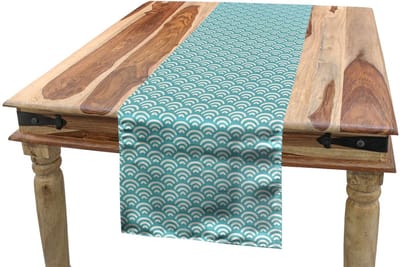 ABAKUHAUS Tafelloper – abstract 40x180 cm – Polyester, wasbaar op 40°C, turkoois/wit