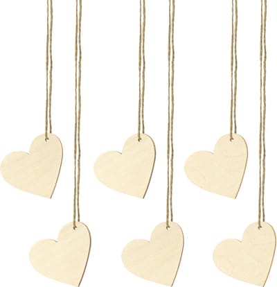 PartyDeco cadeaulabels houten hartje - set 20x stuks - bruin - 6 x 5 cm - naam tags