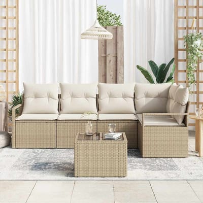 vidaXL - Tuinbank - Set - 6 - st - Beige - en - Crème - poly - rattan