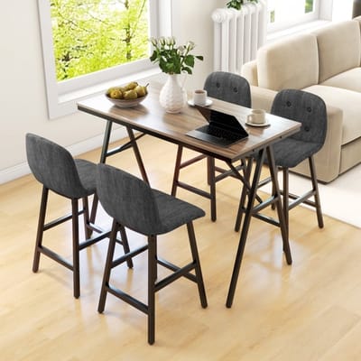 OKWISH Bartafelset 120 x 60 cm - 5-Delige Set Met 4 Barkrukken - Voor Keuken En Eethoek - Polyester - Donkergrijs