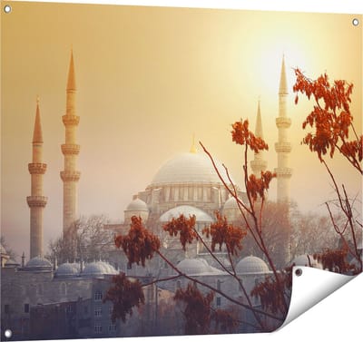 Gards Tuinposter Suleymaniye Moskee in Istanbul - 100x80 cm - Tuindoek - Tuindecoratie - Wanddecoratie buiten - Tuinschilderij