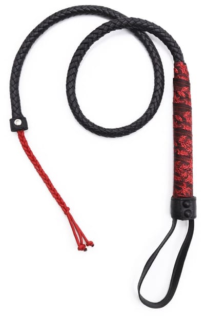 Smart Moves - Lange Bullwhip - 106 cm - Brokaat Kanten Handvat - Zwart/Rood