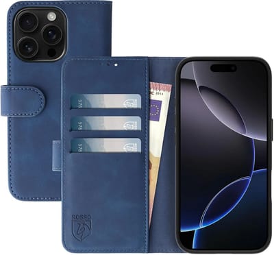 Rosso Element Geschikt voor Apple iPhone 16 Pro | Wallet Book Case | Portemonnee Hoesje | 3 Pasjes | Magneetsluiting | Stand Functie | Blauw