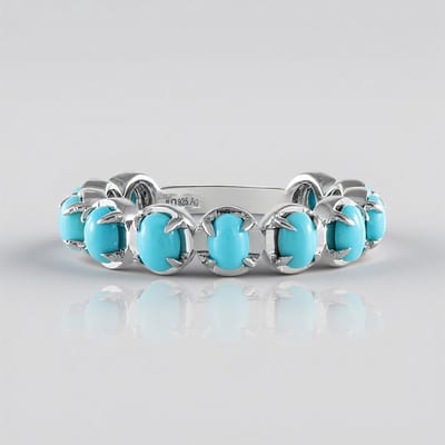 Cavill - Zilveren ring met 11 Sleeping Beauty Turkooisen - 925 Sterling Zilver Platina - Ovale cabochons 1,54 ct - Moderne lichtblauwe damesring
