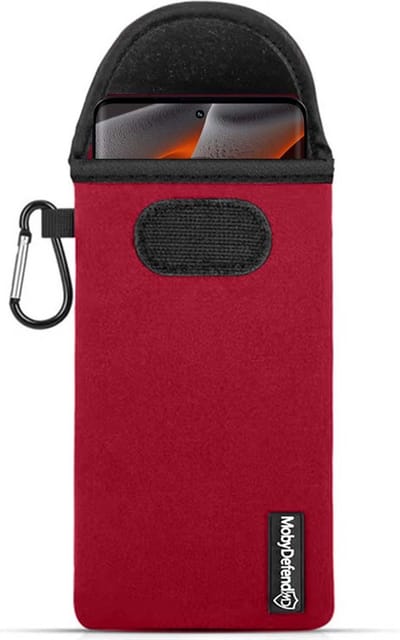 MobyDefend Hoesje - Geschikt voor Motorola Edge 50 Pro - Neopreen Pouch Met Karabijnhaak - Insteek - Riemlus - Rood