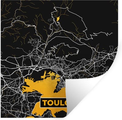 Muurstickers - Sticker Folie - Kaart – Stadskaart – Toulon - Plattegrond – Frankrijk - 100x100 cm - Plakfolie - Muurstickers Kinderkamer - Zelfklevend Behang XXL - Zelfklevend behangpapier - Stickerfolie