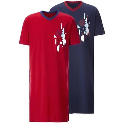 Twin pack nachthemd SODDE donkerblauw rood