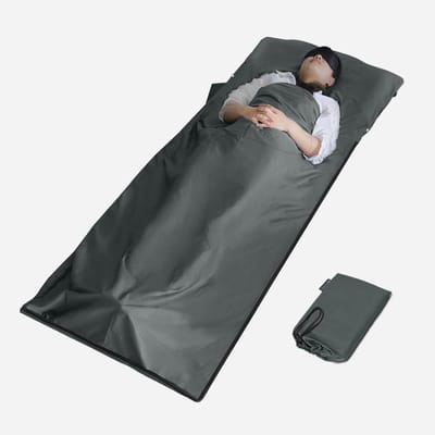 2-in-1 katoenen slaapzak 95x220cm ultralicht met ritssluiting, perfect voor backpacken, kamperen en reizen in de natuur
