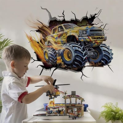 Dailygoods- Muurstickers 3D Monster Truck - Muurdecoratie Jongenskamer - Muurstickers Slaapkamer - Muurstickers Speelkamer - Zelfklevend en Verwijderbaar - Vinyl Stickers - Wanddecoratie