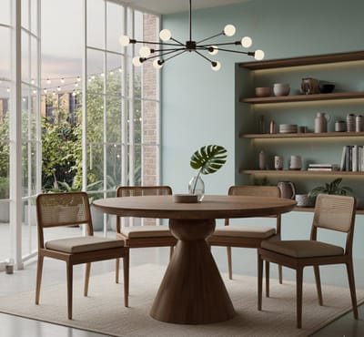 Ronde Eettafel Mangohout 130 cm – Industriële Houten Eettafel Bruin – Massief Mango met Stalen Onderstel – Luxe Robuuste Eetkamertafel – Novihome