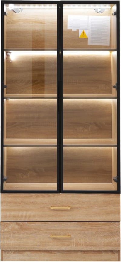 badkamerkast -badkamerkasten hoog - badkamer - Badkamerkastje - Opbergkast Badkamer - Badkamermeubel - Met Verlichting - Glazen Deur - Badkamer - 75x34,5x170 cm - Opbergen