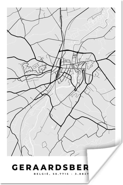 Poster Stadskaart – Zwart Wit - Kaart – Geraardsbergen – België – Plattegrond - 120x180 cm XXL