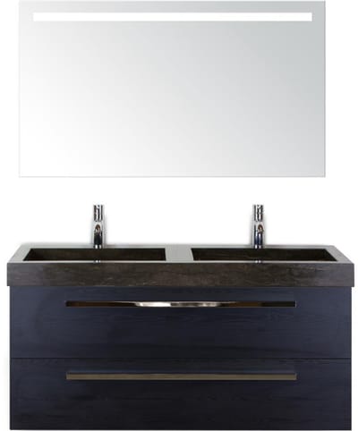 Seville Badmeubelset 120 cm - 2 Laden Black Oak - Wastafel Lucca Dubbel met Sence Spiegel