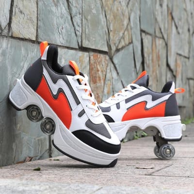 Chaussures de déformation invisibles à quatre roues, Double rangée, chaussures de sport à Double usage, patins à roulettes pour enfants 35