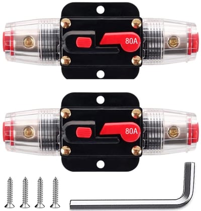 2 stuks 80A inline stroomonderbreker reset zekering,12V-24V DC reset zekeringhouder 80A met handmatige reset voor automotive marine boat audio systeembescherming