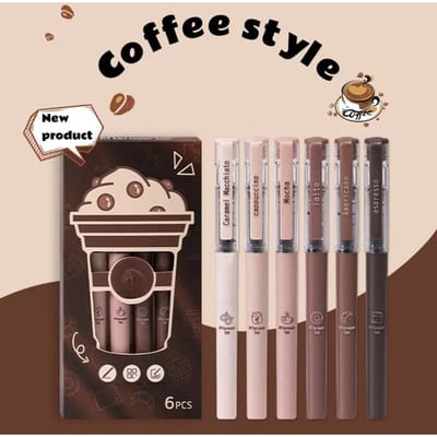 6 Stuks/Set Koffie Serie 0.5mm Gelpen Hoge Capaciteit Gelinktpen Voor Studenten Sneldrogende Schrijfpen School Kantoorartikelen Nieuw gray