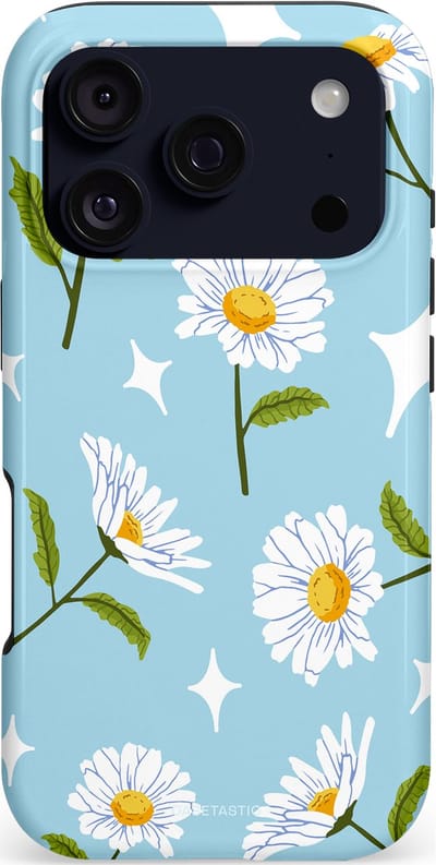 Casetastic hoesje geschikt voor Apple iPhone 17 Pro - MagSafe - Dubbellaagse bescherming - Margrietjes in de Wind - Fashion Case - Lichtblauw Wit Groen