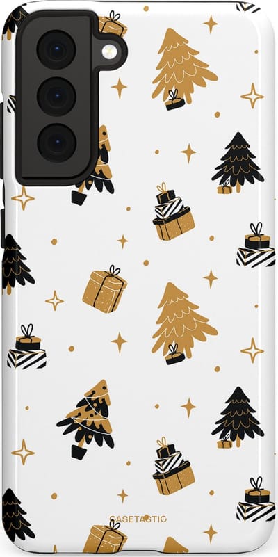 Casetastic hoesje geschikt voor Samsung Galaxy S21 FE 5G - Dubbellaagse bescherming - Kerst met Cadeautjes - Fashion Case - Wit Beige Donkergrijs