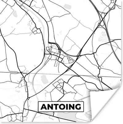 Poster Zwart Wit – België – Plattegrond – Stadskaart – Kaart – Antoing - 100x100 cm XXL