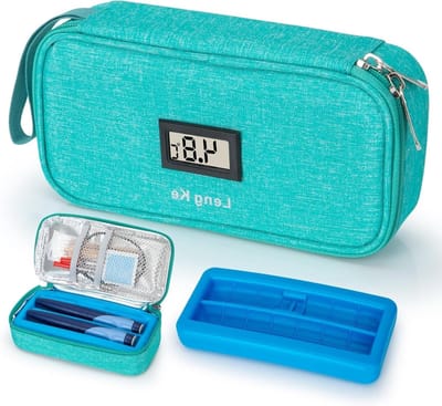 Hoge capaciteit insuline koeltas met temperatuurdisplay, 8-10 uur isolatie voor diabetesmedicatie, waterdichte reistas voor insulinepennen met 2 koelelementen