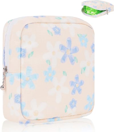 1 Stuk Dames Tas voor Menstruatie, Make-up en Tamponopslag - Kleine Waterdichte Zipper Bag met Bloemenprint