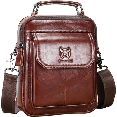 Heren Sling Bag Echt Leer Schoudertas Retro Cross Body Bag Vintage Messenger Bags koffie