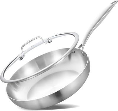 8 Inch Tri-Ply RVS Sauteerpan met Deksel - Inductie Koekenpan, Ovenbestendig en Heavy Duty