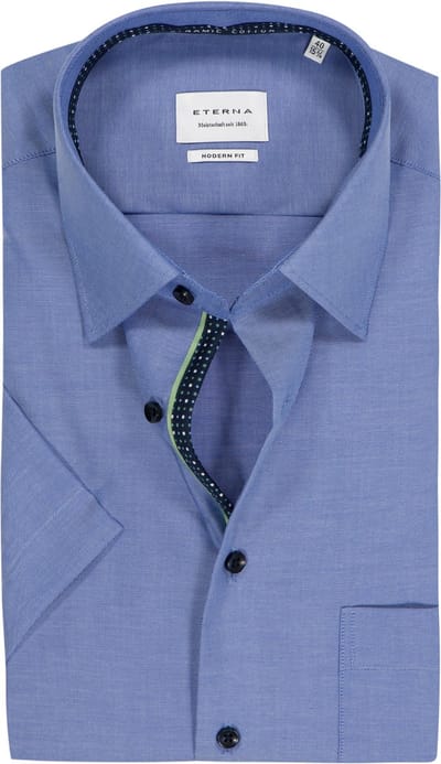 ETERNA modern fit overhemd korte mouw - twill - middenblauw - Strijkvrij - Boordmaat: 40 (EU maat: M)