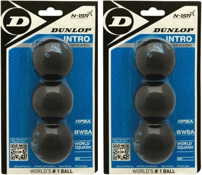 Dunlop Intro Squashbal 2x3 pack (6 Ballen) - Beginner - Recreant - Goede Recreant - Zwart