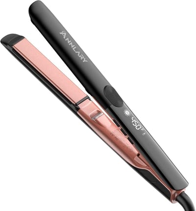 Annlary Stijltang, 2 inch platte ijzeren stijltang en krultang, 2 in 1, professionele keramische ionische dual-voltage stijltang met anti-ijzer siliconen voor minder kroes, glanzend en gladder haar
