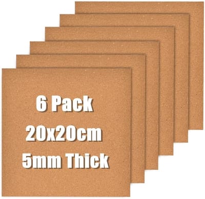Zelfklevende kurkplaten - 5 mm dik - 6 stuks - geschikt voor kantoor en school