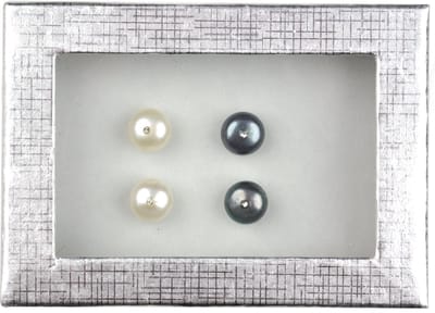 Zoetwater parel oorbellen cadeau set Mea Bling W-B - oorknoppen - echte parels - wit - stras steentjes - parel oorbellen dames - parel oorknopjes
