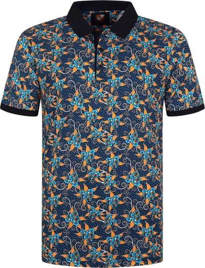 Suitable Polo Bloemen Donkerblauw - Maat L - Heren - Polo shirt Heren met Korte mouw