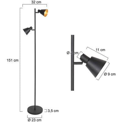Zwarte vloerlamp Oeroe 4117ZW met E14 fittingen, trendy design, materiaal: metaal en kunststof, draaibaar en kantelbaar, merk: Mexlite, voor binnengebruik