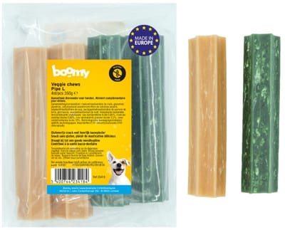 Boomy - Veggie Chews Pipes Large – Vegetarische kauwsticks hond – Tandverzorgende hondensnacks voor kleine en middelgrote honden – 4 stuks (350g)