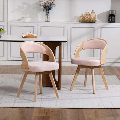 BLACKCOLORS Houten eetkamerstoel, moderne draaibare eetkamerstoel met kussen van katoen en linnen en gebogen rugleuning, geschikt als bijzetstoel voor keukens, cafés en salons.