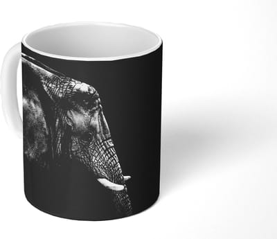 Mok - Koffiemok - Olifant - Zwart wit - Portret - Dieren - Mokken - 350 ML - Beker - Koffiemokken - Theemok