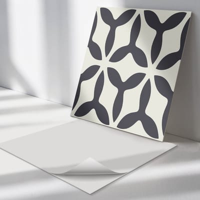 Wallfluent Vinyl Tegels - Stijlvol Patroon met Vinnen Vinyl Vloer Tegels - 30 cm x 30 cm - Zwart PVC Tegels - Set van 9 - Vierkant PVC Tegels - Patroon Plaktegels - Zelfklevende Vinyl Tegels - Plaktegels Keuken en Badkamer