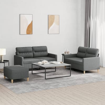 vidaXL - 3-delige - Loungeset - met - kussens - stof - donkergrijs