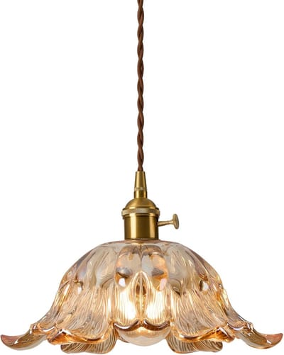 Vintage amber/oranje hanglamp – champagnegoud – voor keukeneiland-Belle's product