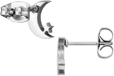 8 mm Oorbellen Mond mit Stern aus Edelstahl
