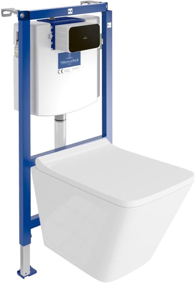 Villeroy&Boch Inbouwreservoir Complete Toiletset ViConnect H112 - Inbouw WC Hangtoilet Wandcloset LAGO - Bedieningsplaat Zwart - Voorwandelement voor toilet - Installatiesysteem