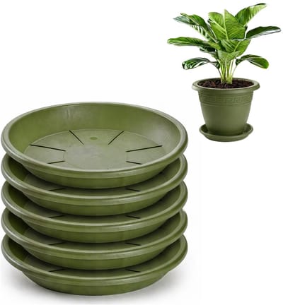 Plasticforte plantenpot onder schotel / opvang schaal - 5x - groen - dia 26 cm - Kunststof - voor een pot met dia 30/35 cm