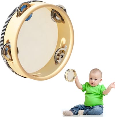Houten Tamboerijn - Kinder Tamboerijn - Muziek Maken - Enkele Rij Jingles - 15 cm - Houtkleur