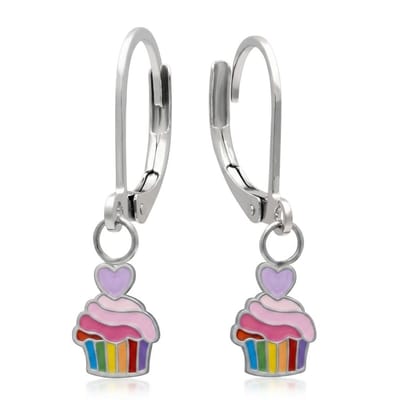 WeLoveSilver kinderoorbellen cupcake regenboog - chirurgisch staal