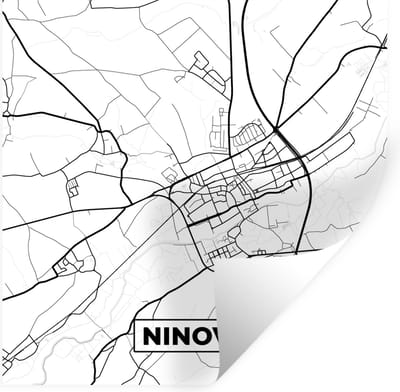 Muurstickers - Sticker Folie - België – Ninove – Stadskaart – Kaart – Zwart Wit – Plattegrond - 100x100 cm - Plakfolie - Muurstickers Kinderkamer - Zelfklevend Behang XXL - Zelfklevend behangpapier - Stickerfolie