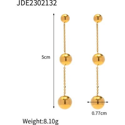 Youthway Roestvrij Staal Drie Maten Bal Hangende Oorbellen Voor Vrouwen Exquise Textuur Metaal Goud Kleur Stijlvolle Sieraden beige