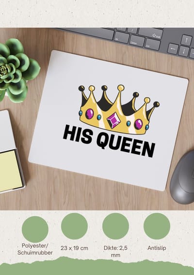 Akyol - his queen Muismat - Koningin - iemand die zich voelt als een koningin - valentijnsdag - verjaardag - cadeautje voor vriendin - kado - geschenk - 23 bij 19 cm